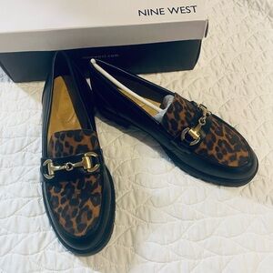 Nine West Leopard Print Loafers with Gold Hardware